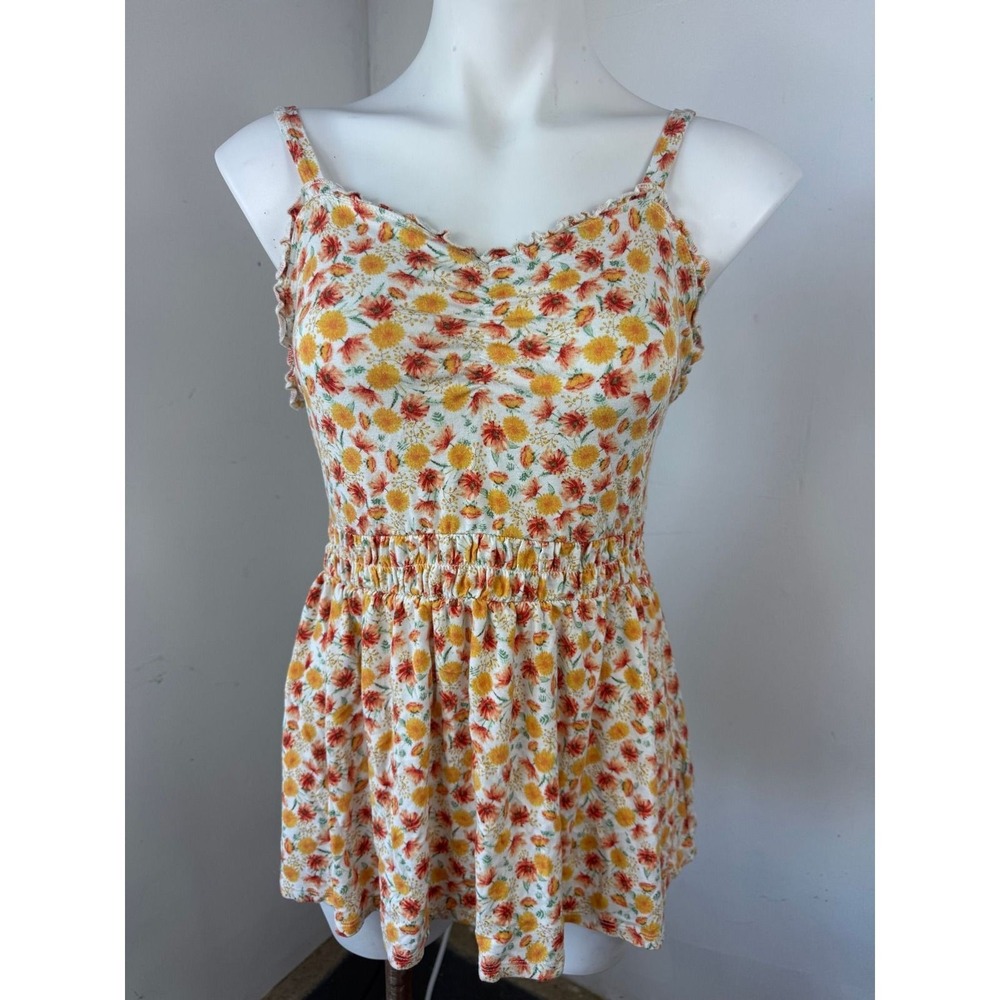 Torrid Super Soft Cami Womens Sz 00 (10) Orange Floral Ruffle Trim Tank Top